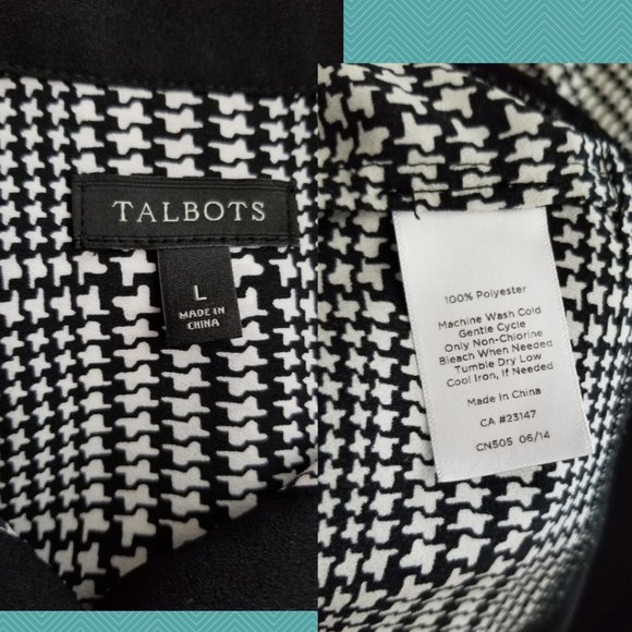 Talbots Black Houndstooth Print Popover Blouse - Picture 5 of 5